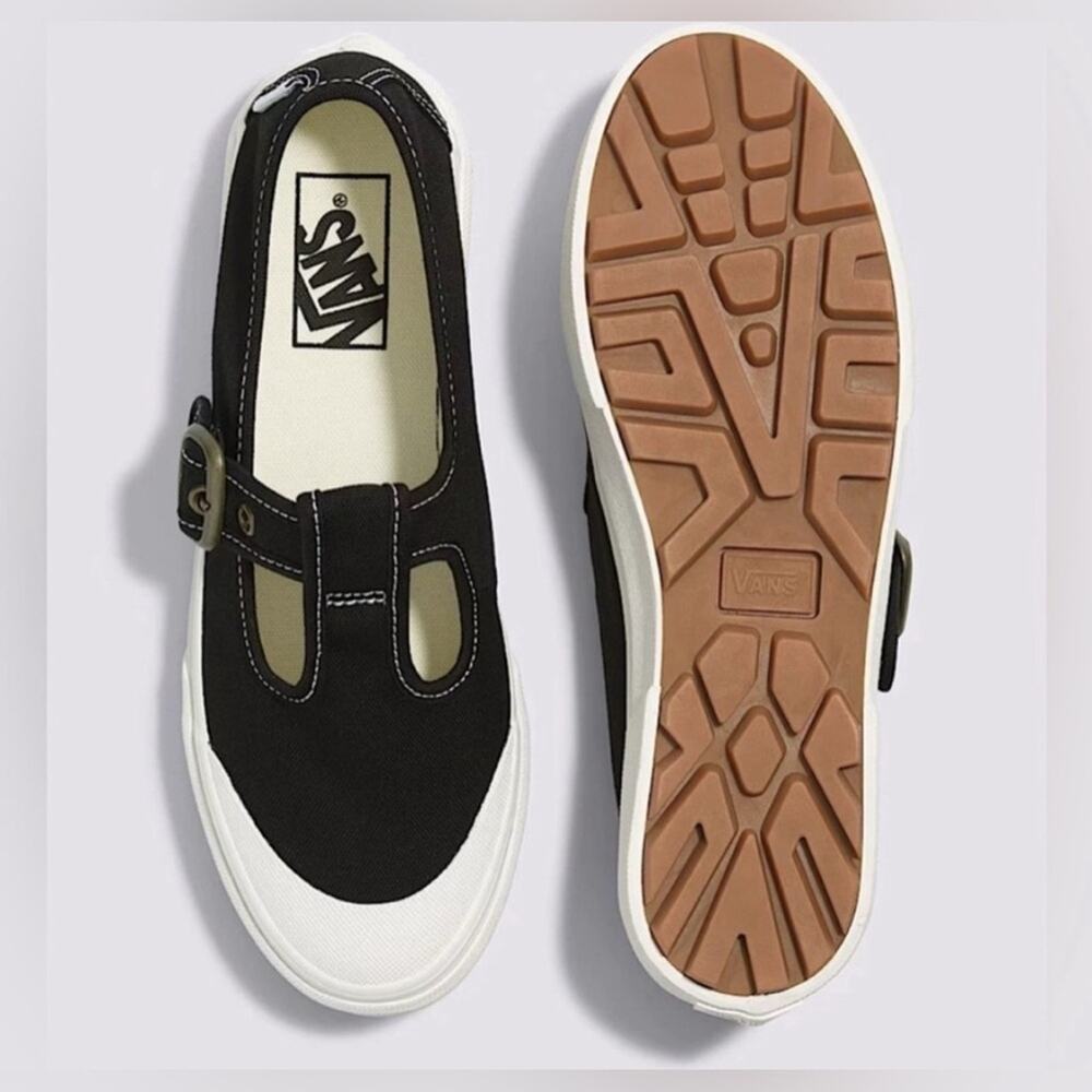 NEW VANS STYLE 93 BLACK CANVAS WHITE RUBBER MARY JANE SNEAKERS BUCKLE SZ 9.5 - Picture 3 of 13